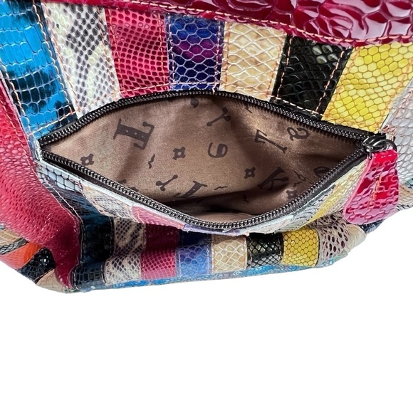 TRESKA Multi Colored 3D Leather Floral Rhinestone Patchwork Shoulder Bag - Picture 7 of 16